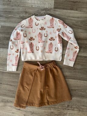 Cowgirl Boots & Horseshoe Knit Sweater in Pink and Cream